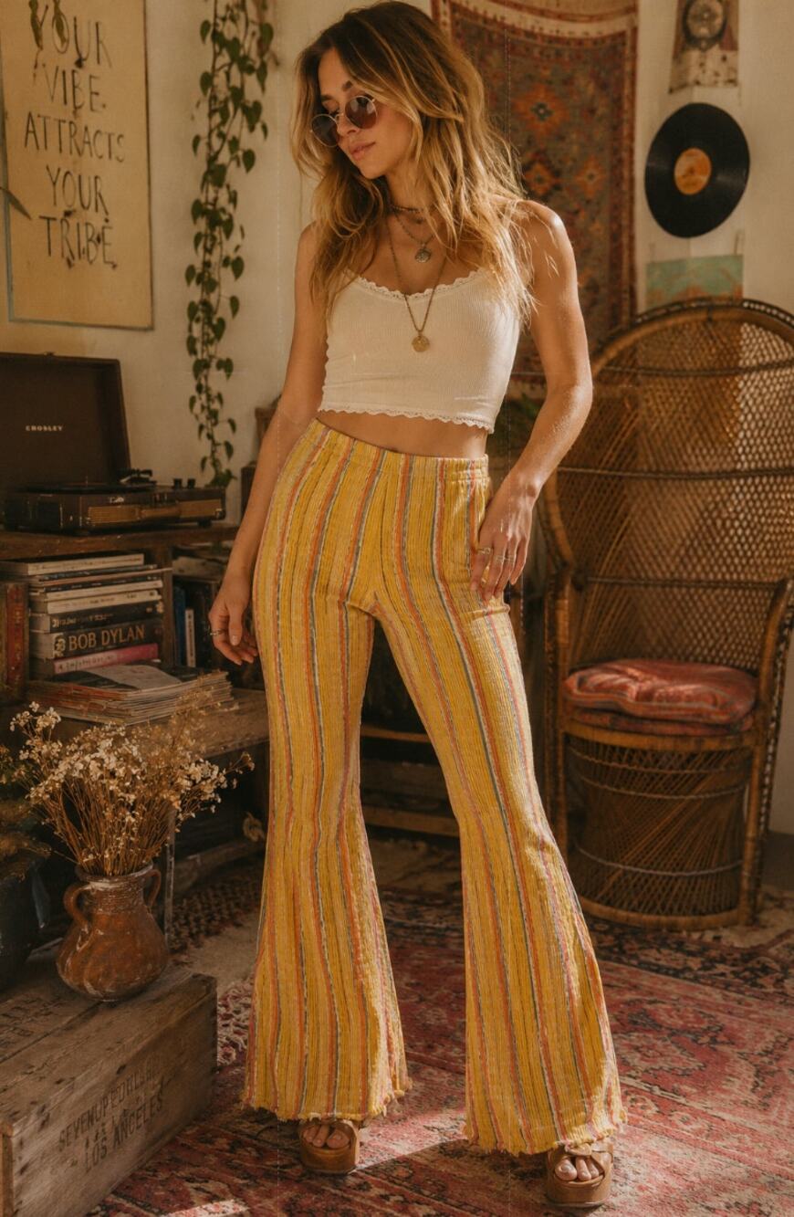 Free People Striped Fall Cotton Scarecrow Women's XS Flare Pants
